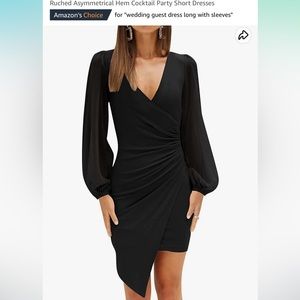 Women's Wrap V Neck Bodycon Mini Dress Puff Long Sleeve